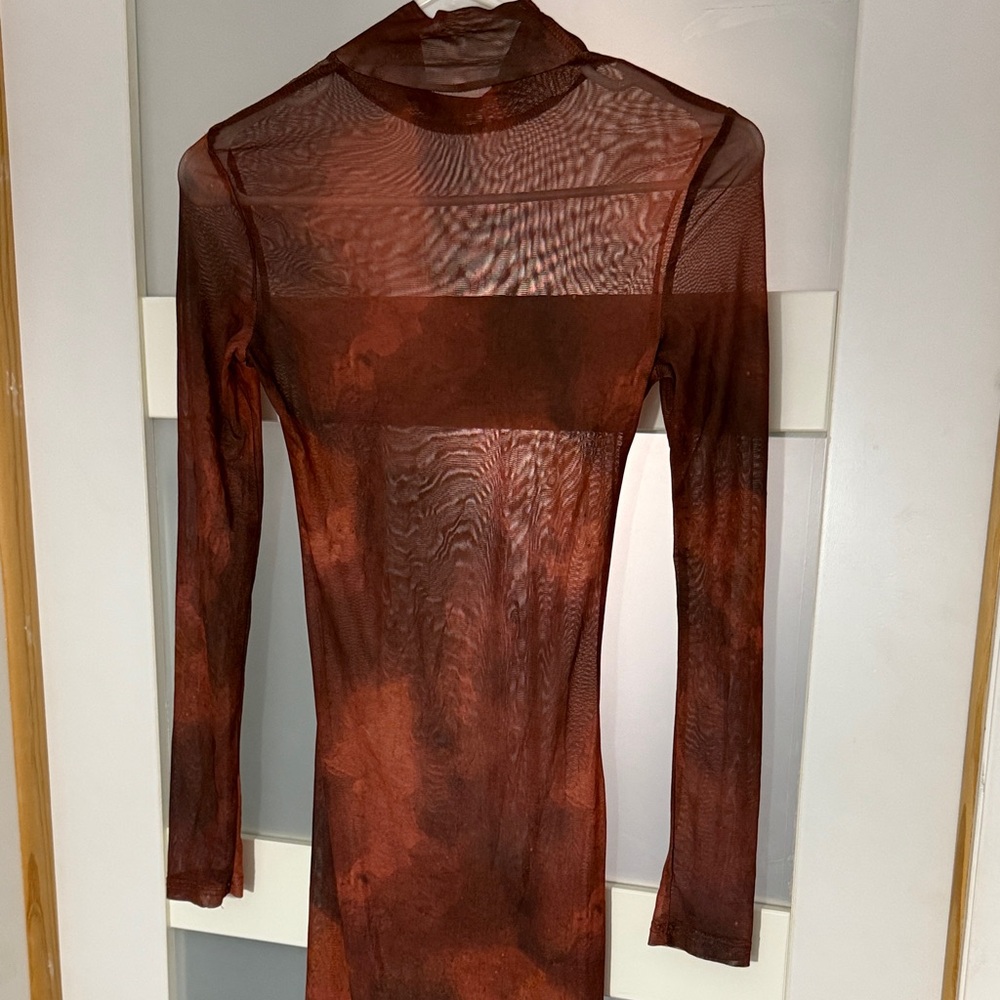 Sheer Artistic Print Long Sleeve Dress - Picture 5 of 5